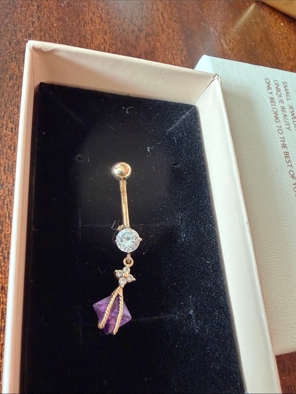 Gold-Tone Purple Crystal Dangle Belly Button Ring - Unbranded